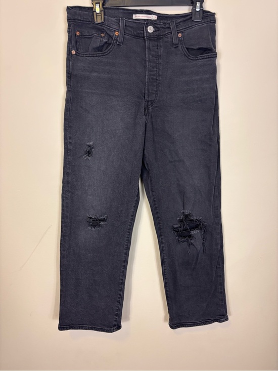 Levi's Denim - Levi's Black High Rise Distressed Ribcage Distressed Straight Ankle Jeans 31